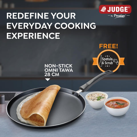 Judge by Prestige 28Cm Everyday Non-Stick Tawa (Aluminium) | Low Oil Cooking | Easy to Clean |Cool Touch Handle, Black
