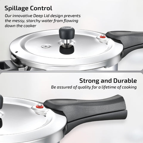 Prestige 5L+3L Triply Svachh Outer Lid Pressure Cooker Combi with 2 Lids|Gas & Induction Compatible|Deep lid for spillage control|Triply body for even heat distribution|5 Years Warranty|ISI Certified