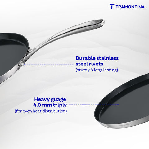 TRAMONTINA Fusao Triply Ceramic-Reinforced Dosa Tawa 30cm | 4mm Thickness Heavy-Gauge Build | Long-Lasting Performance | Perfect for Dosa, Uttapam, Roti & Paratha | All Cooktop Compatible.