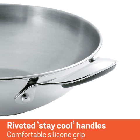 Meyer Select Nickel Free Stainless Steel Kadai | Kadhai with Glass Lid | Steel Kadai with Triply Base for Deep Frying| Gas and Induction Compatible, 30cm/ 4 Liters, Silver