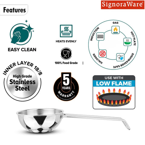 SignoraWare Artista Tri-Ply Cookware Tadkapan | Faster Cooking | Induction Friendly | Ideal for Tadka for Rasam, Sambar, Dals and Curries | Roasting Nuts & Seeds | Making Ghee Tadka (450ml)