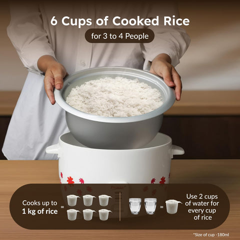 Prestige PRWO 1.8-2 Electric Rice Cooker| 2 Aluminium Cooking Pans | Stainless Steel Lid | Grey/White | Cool Touch Handles | Detachable Power Cord | 700- Watt|1.8 Litres