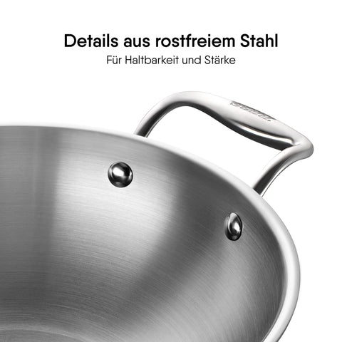 Stahl Artisan Triply Stainless Steel Kadhai with Lid,Kadai for Cooking, Stainless Steel Cookware Triply Kadai, Induction & Gas Stove Compatible, 8 L, 34 cm