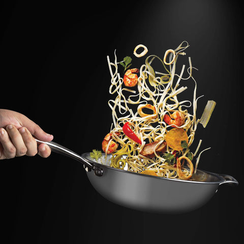 Vinod Platinum Triply Stainless Steel Wok - 26 cm | Riveted Handle | Stir, Shallow Fry/Noodles/Curry/Fried Rice | Induction Base | 5 Year Warranty - Silver