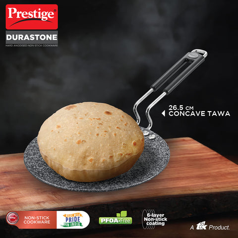 Prestige Durastone Hard Anodised Non-Stick Omni tawa(26.5 cm)|6 Layers Extra Durable Stone Coating|Stainless Steel Cool Touch Handles|Induction & Gas Compatible|2 Years Warranty