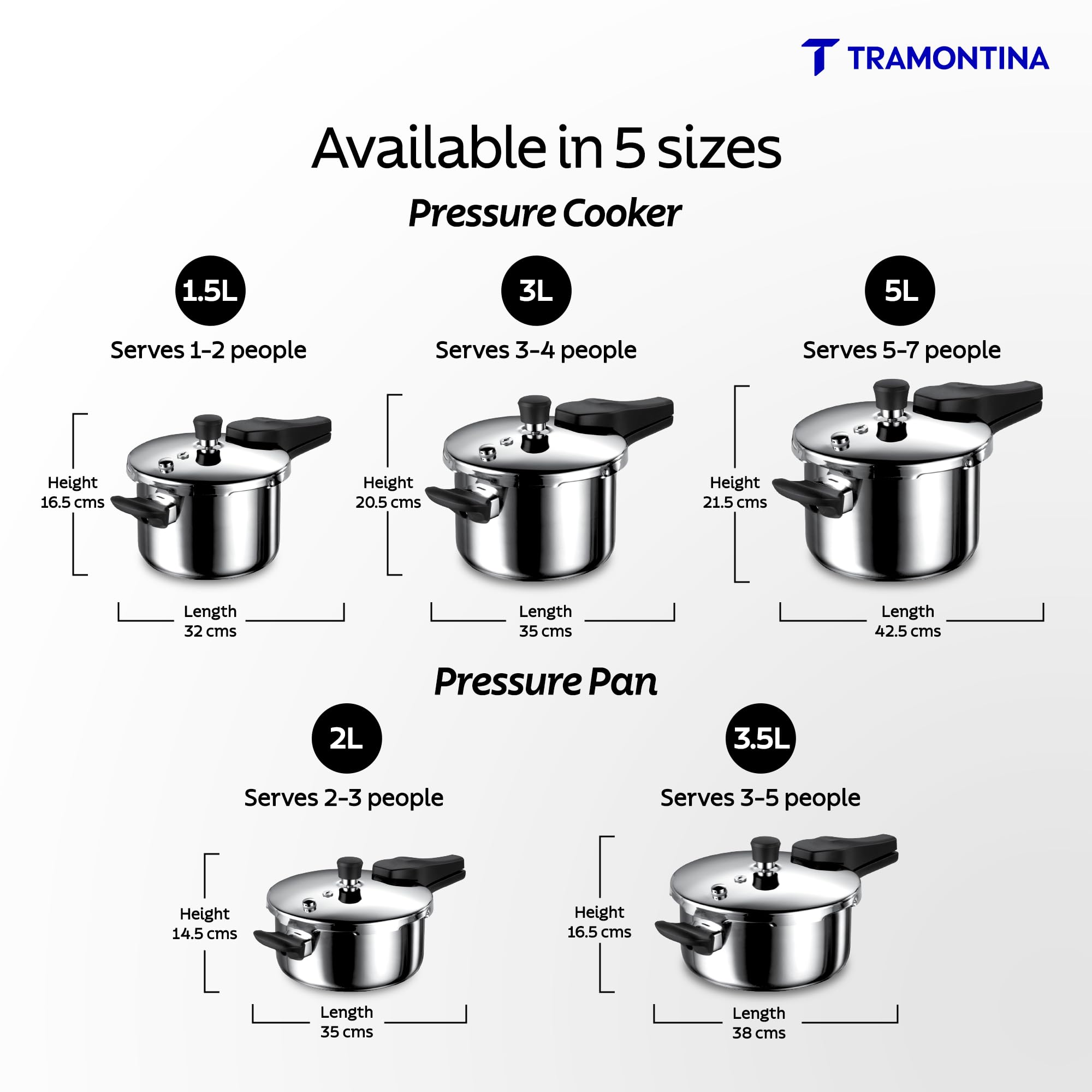 Tramontina Aero Arc 1.5L Tri-Ply Stainless Steel Pressure Cooker
