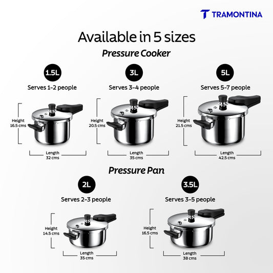 Tramontina Aero Arc 1.5L Tri-Ply Stainless Steel Pressure Cooker