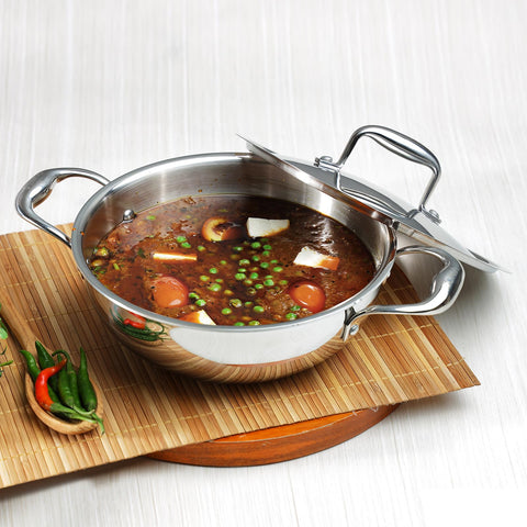 Vinod Platinum Triply Stainless Steel Extra Deep Kadai with Lid - 26 cm | Even Heating, Less Oil Healthy Cooking, Heavy Bottom Induction Cookware Kadhai for Cooking & Frying