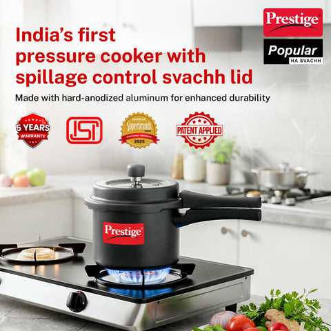 Prestige 3 Litre Hard Anodised Popular Svachh Outerlid Pressure Cooker|Deep Lid for spillage Control|Gas compatible|Gasket Release System|Metallic Safety Plug|5 years warranty|ISI Certified