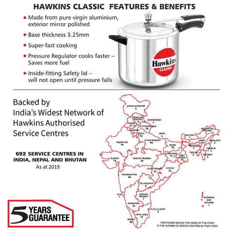 Hawkins Classic Aluminium Inner Lid Pressure Cooker, 10 Litre, Silver (CL10)