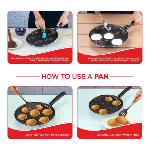 Vinod Zest Stick Free Mini Uttapam Pan with 7 Cavities – Appam Patra for Mini Uthappam, Idli, Pancake | Aluminum Multi Snack Maker | Gas Stove Compatible | Bakelite Handle | 1 Year Warranty