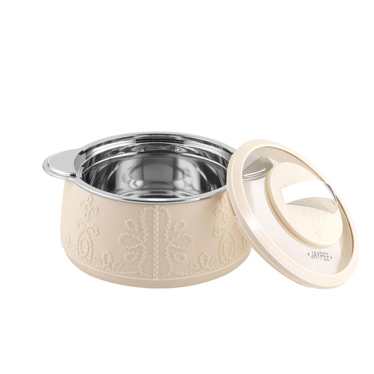 Jaypee Fabrene Serving Set Casserole Set of 3 PUF Insulated |Inner Stainless Steel |Anti Lock Lid Toughened Glass | Hot Box for Serve Chapatti, Dishes, 1000+1500+2000 ml, Ivory