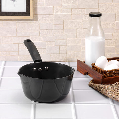 Vinod Black Pearl Hard Anodised American Non Stick Saucepan - 1 Litre, 14cm | 3.25mm Thickness | Metal Spoon Friendly | Easy to Pour | 2 Year Warranty | Toxin Free - Black