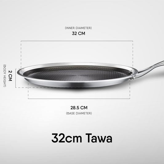 Stahl Artisan Hybrid Triply 32 cm Dosa Tawa | Dosa Tawa with Induction Base | Non Stick Pan, Stainless Steel Scratch Resistant Dosa Tava