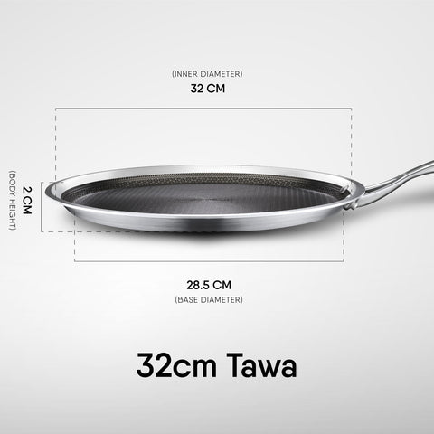 Stahl Artisan Hybrid Triply 32 cm Dosa Tawa | Dosa Tawa with Induction Base | Non Stick Pan, Stainless Steel Scratch Resistant Dosa Tava