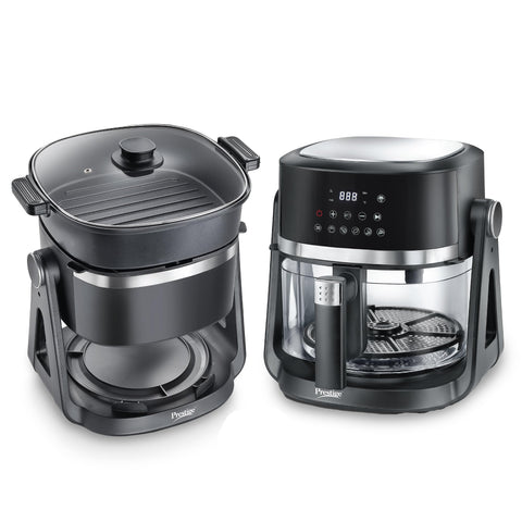 Prestige AirFlip 4.5L Air Fryer | Dual Mode - Air Frying & Grilling | 360° View Glass Basket | 80% less Oil Consumption | 5 Preset Menu | 1500 Watts | Easy to Clean | 1Y Warranty | ISI Certified