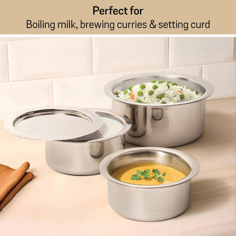 Meyer Triply Stainless Steel Tope with SS 304 Lid | Healthy, Non Toxic | Extended Grip | Bhagona | Tapeli | Patila | for Boiling Milk/Water | 26 CM/6.9 litres Capacity | 10 Year Warranty | Silver