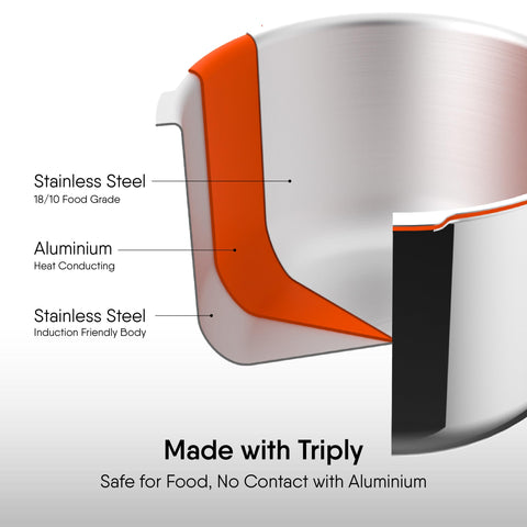 Stahl Xpress Cooker Triply Pressure Cooker Tall, 5 L, Induction Cooker, Outer Lid Pressure Cooker, Induction & Gas Stove Compatible, 5 Years Warranty, Stainless Steel, Silver