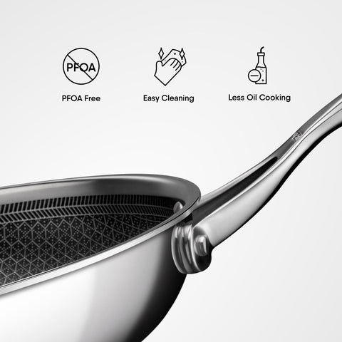 Stahl Artisan Hybrid 2 L, 24 cm Triply Frying Pan with Lid | Induction & Gas Stove Compatible | Honeycomb Non Stick Fry Pan, Metal Spoon Friendly