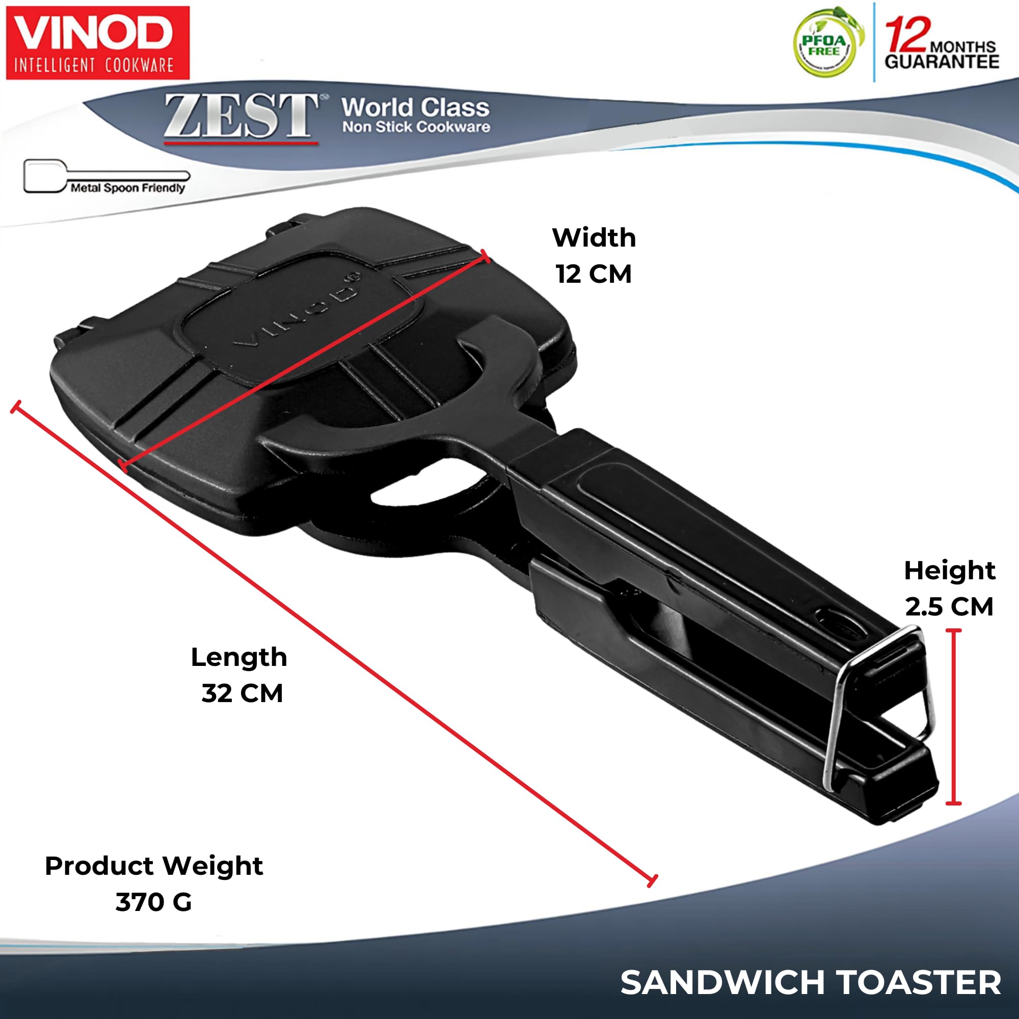Vinod Zest Non-Stick Grill Toaster, Medium, Multicolour