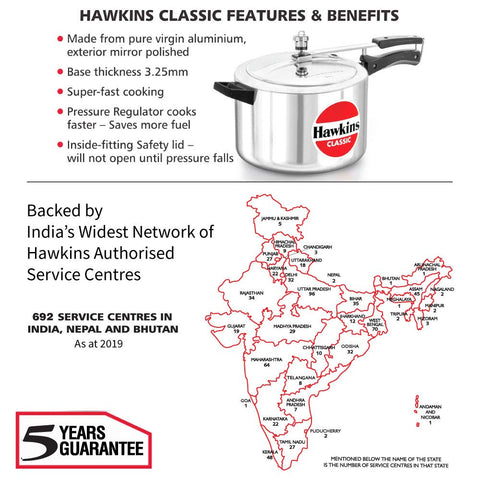 Hawkins Classic 8 Litre Aluminium Inner Lid Pressure Cooker, Wide Design Pan Cooker, Big Cooker, Silver (CL8W)