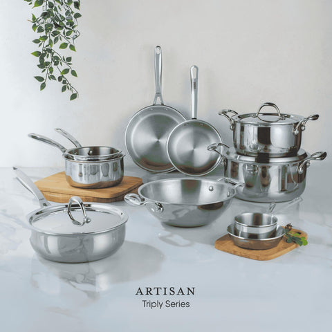 Stahl Artisan Triply Stainless Steel Fry Pan with Lid, 3.0 L, 28 cm - Induction & Gas Stove Compatible, Omelette and Egg Frying