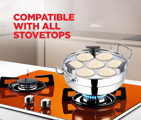 Vinod Stainless Steel Deluxe Multi Kadai with 6 Plates - 26cm, 2 Idli, 2 Dhokla,1 Patra and 1 Mini Idli Plate | Dhokla and Momos Steamer, Maker,Induction Friendly, 3.8 litres