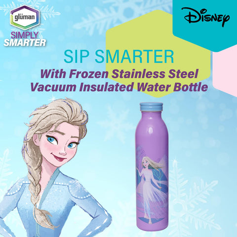 Gluman School Water Bottle for Girls | Insulated School Kids Bottle with Inner Steel | Disney Elegante Frozen Water Bottle for School Kids | Leak Proof | Food Grade | Hot & Cold | 650 ml