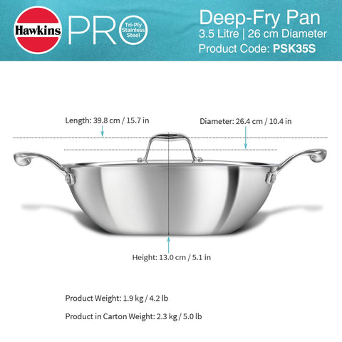 HAW.PRO TRI-PLY SS DEEP FRY PAN 3.5L WITH SS LID PSK35S