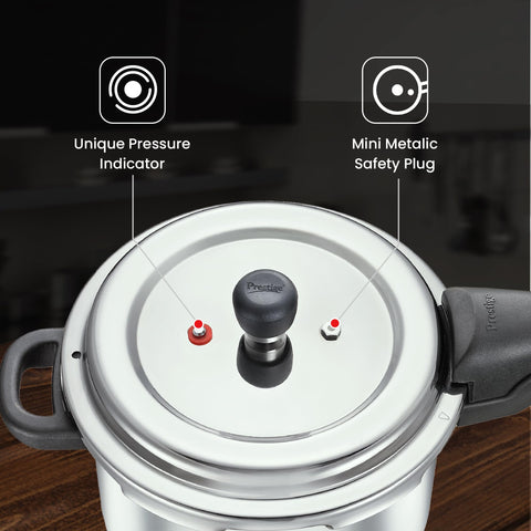 Prestige 4 Litre Stainless Steel Deluxe Alpha Svachh Outerlid Pressure Cooker |Deep lid for spillage control|10 years warranty|Gas & Induction compatible|Gasket release system|ISI Certified