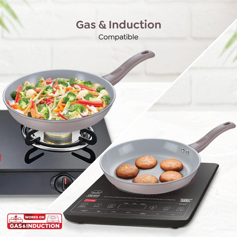Prestige Ceraglide Duo Frypan 28Cm/2.3L Non-Stick Ceramic Coating|Works On Gas & Induction|High Heating|Cool Touch Handle|Grey