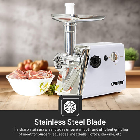 Geepas stainless steel cutting blade meat grinder, stainless steel, 2000 watt