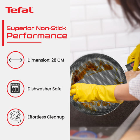 Tefal Simply Chef 28 cm Fry Pan | Resist Plus Non-Stick Coating | Silicon Non-Slip Handle | Easy Cooking & Cleaning | Two Way Coating | 100% Safe Non-Stick Coating (PFOA Safe)