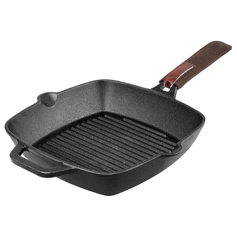 Vinod Legacy Pre Seasoned Cast Iron Grill Pan - 24 cm | Naturally Non Stick Loha Barbeque/Tandoor Grill Pan | 100% Pure | Easy Pour Spout | Toxin Free | Safety Sleeve