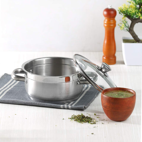 Vinod Cookware Induction friendly Two Tone Saucepot Set, 26cm with Glass Lid