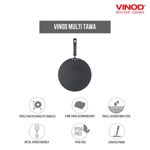 Vinod Zest Aluminium Flat Non Stick Roti/Dosa Tawa - 32.5 cm | 4mm Extra Thick Base Tava, 3 Layer Ceramic Coating, Even Heating, Gas Stove & Metal Spoon Friendly, Perfect for Dosa, Roti, Pancake