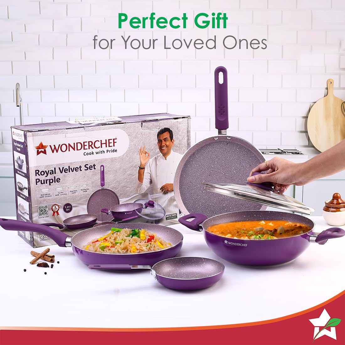 Wonderchef Royal Velvet 5-Piece Cookware Set | Purple, Induction Ready