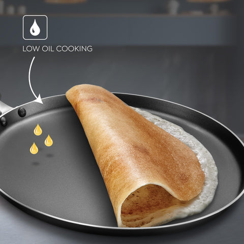 Judge by Prestige 28Cm Everyday Non-Stick Tawa (Aluminium) | Low Oil Cooking | Easy to Clean |Cool Touch Handle, Black