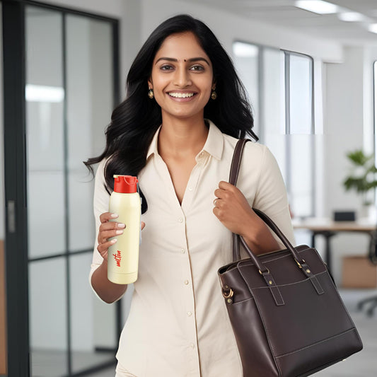 Milton Steel Swag 900 Inner Stainless Steel PU Insulated Sipper Water Bottle for Adults, Kids I Leak Proof Flip Top Lid I Easy to Carry I for Office, Gym, School, 690 ml, Ivory