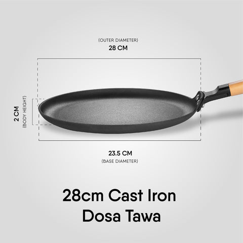 Stahl Blacksmith Signature Dosa Tawa | Flat Cast Iron Pan for Dosas, Pancakes, Chilas, and More | Pre-Seasoned, Induction & Gas Compatible | Beechwood Handle | 28cm