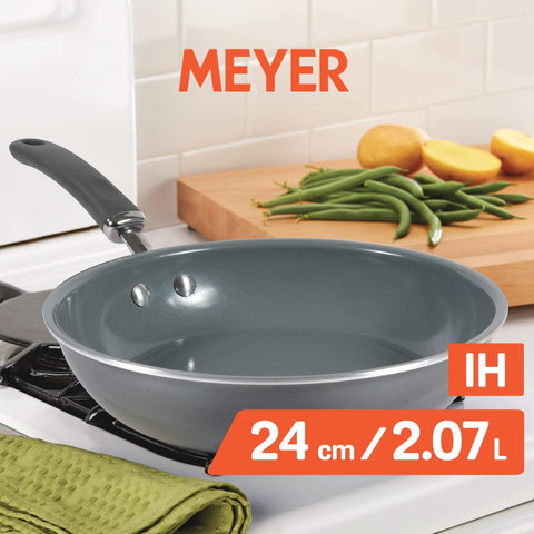 Meyer Anzen Healthy Ceramic Coated Aluminium Frypan | Frying pan Induction Base | Ceramic Pan | Omlette Pan | Ceramic Coated Frying Pan | Ceramic Fry Pan for Cooking, 24cm/2.1L, Grey