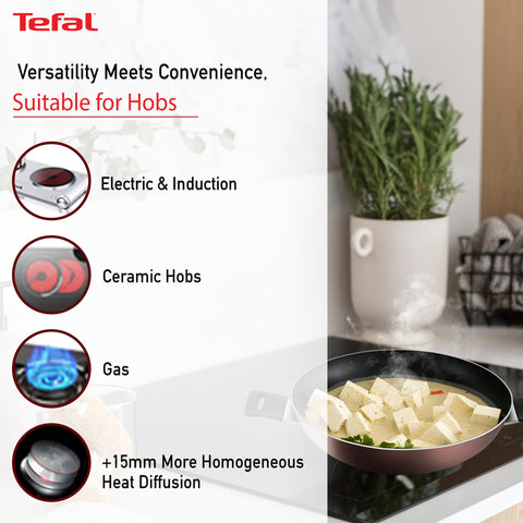 Tefal Day by Day Non-Stick Kadhai with lid/Thermo-Spot Technology/PFOA Free, Titanium Non-Stick Coating / 26 cm/Superior Induction Base/Suitable for All Hob Type/Black / 2 Years of Warranty