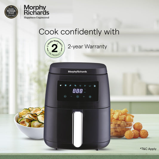 Morphy Richards Digital Air Fryer For Home|1500W With Digital Control|Dual Fan Technology|Adjustable Time & Temperature Control|Voltage Fluctuation Protection|2-Yr Warranty By Brand|Black, 5 liter