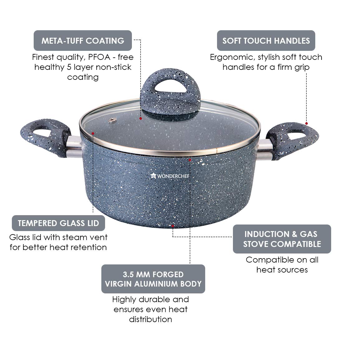 Wonderchef Granite 6-Piece Non-Stick Casserole Set  Induction-Friendly