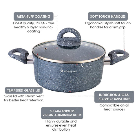 Wonderchef Granite 6-Piece Non-Stick Casserole Set  Induction-Friendly