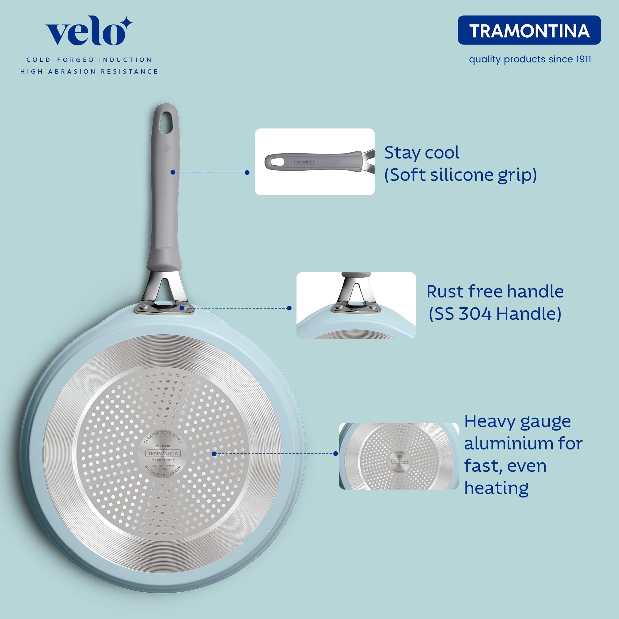 Tramontina Velo 30cm Forged with Ceramic Reinforced Interior Flat Dosa Tawa