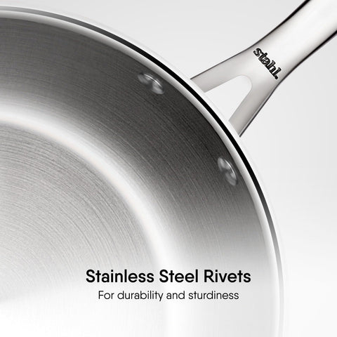 Stahl Artisan Triply Stainless Steel Fry Pan with Lid, Induction & Gas Stove Compatible Frying,Omelette, Egg 1.3 L, 22 cm