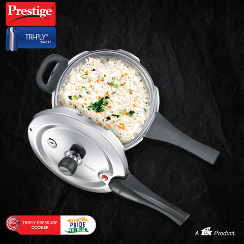 Prestige 3 Litre Triply Svachh Handi Outerlid Pressure Cooker|Deep lid for spillage control|Gas & Induction Compatible|Triply body for even heating|Gasket Release System|5 Years warranty|ISI certified