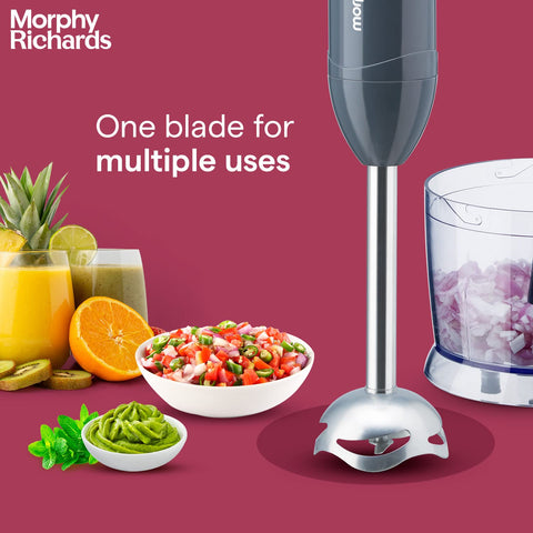 Morphy Richards Pronto Plus Hand Blender 300W |DC Motor | Silent Operation|Detachable SS Shaft | 700ml Chopper Bowl | Multipurpose Blending, Easy Grip |Ergonomic Design | 2-Yr Warranty【Grey】