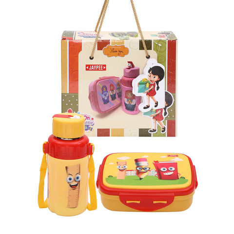 JAYPEE SteelOn Insulated Combo of Lunch Box & 500 ml Water Bottle with 1 Spoon, Red, Suitable for School Kids & Gifting Purposes